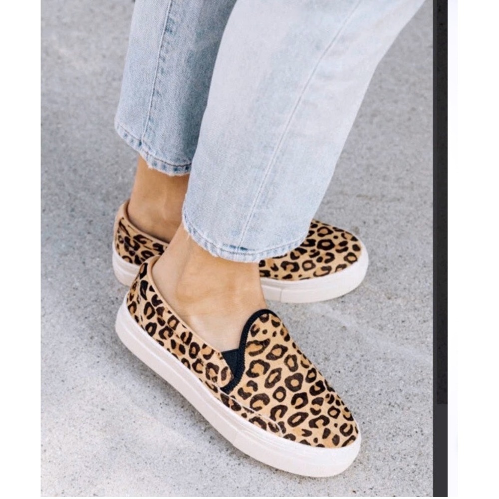 Soludos Leopard Calf Hair Platform Slip On Sneakers Womens 7.5 Animal Print